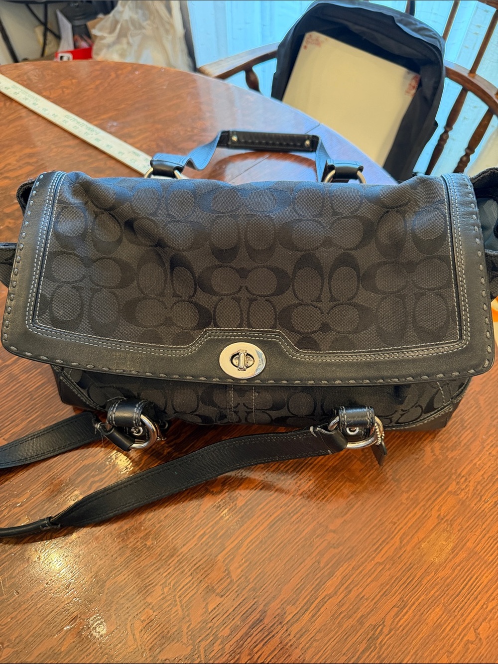 Coach Signature Hampton Flap Satchel Shoulder Bag Black Canvas - Picture 11 of 16